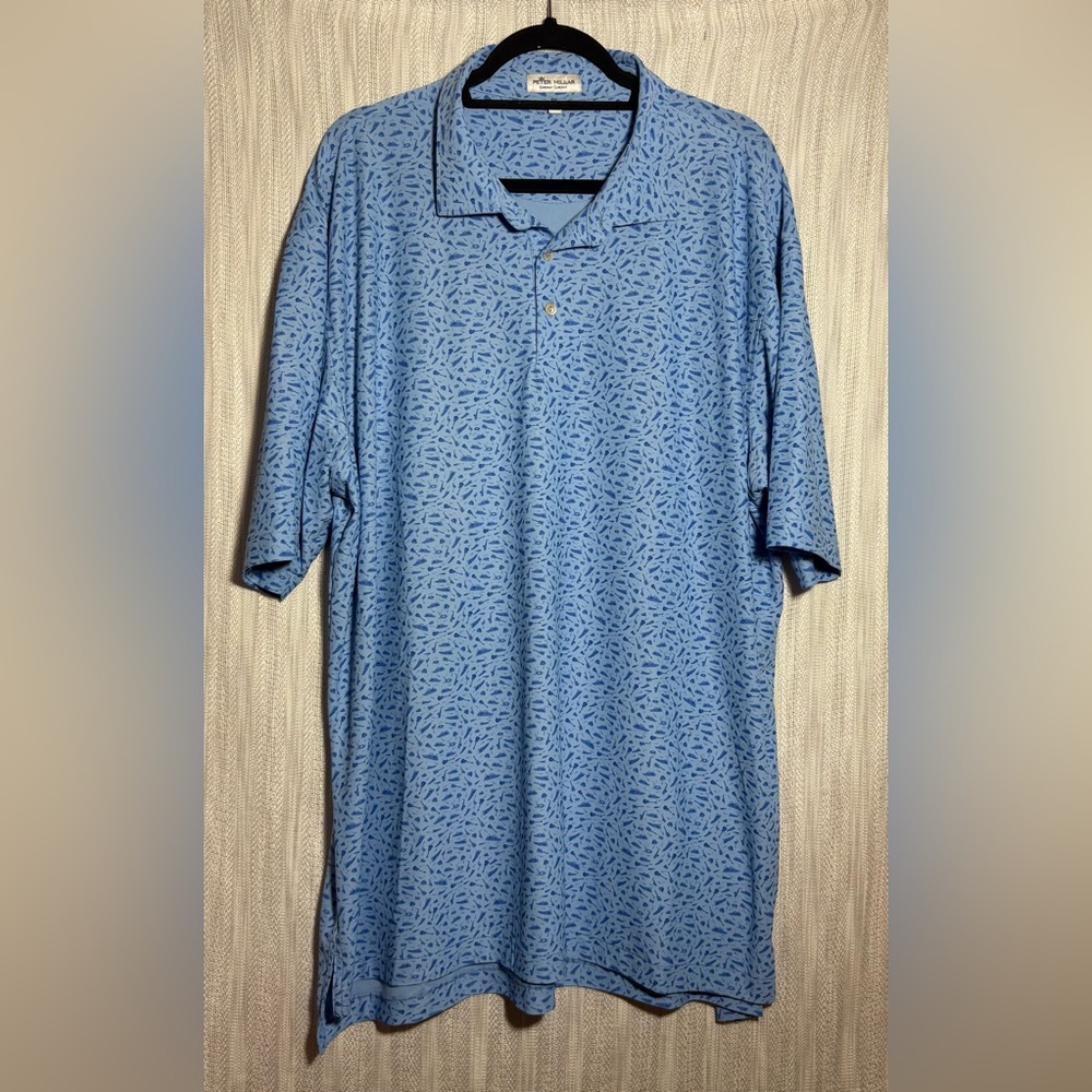 Peter Millar Light Blue Patterned Polo Shirt - image 1